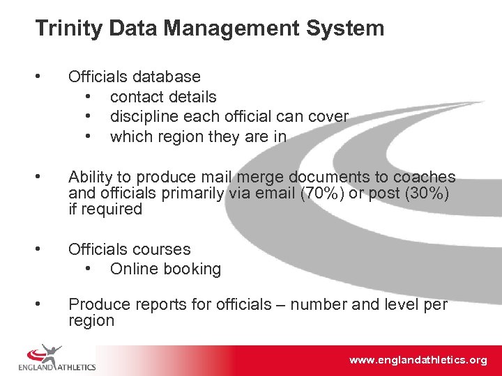 Trinity Data Management System • Officials database • contact details • discipline each official
