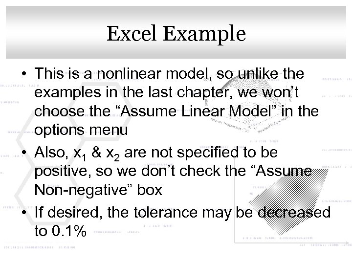 Click to. Excel. Master title style edit Example • This is a nonlinear model,