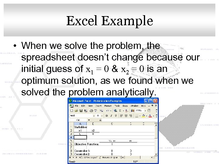 Click to. Excel. Master title style edit Example • When we solve the problem,