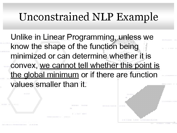 Unconstrained NLP title style Click to edit Master Example Unlike in Linear Programming, unless