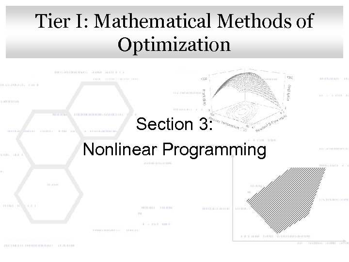 Tier I: Mathematical Methods of Click to edit Master title style Optimization Section 3: