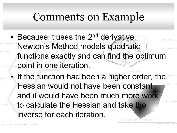 Click to edit Master title style Comments on Example • Because it uses the