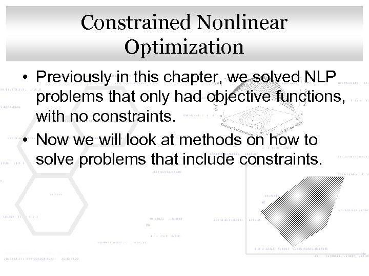Constrained Nonlinear Click to edit Master title style Optimization • Previously in this chapter,
