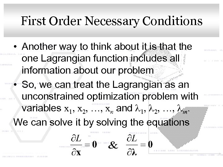 First Order Necessary Conditions Click to edit Master title style • Another way to