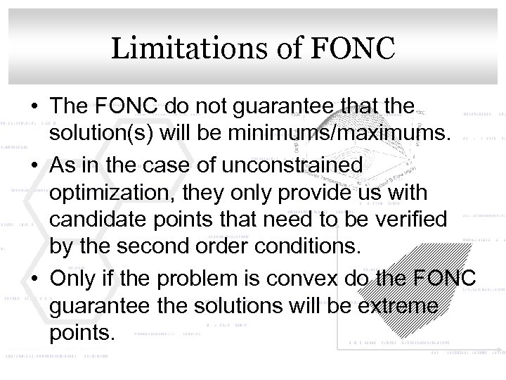 Click to edit Master title style Limitations of FONC • The FONC do not