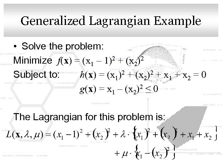 Generalized Lagrangian Example Click to edit Master title style • Solve the problem: Minimize