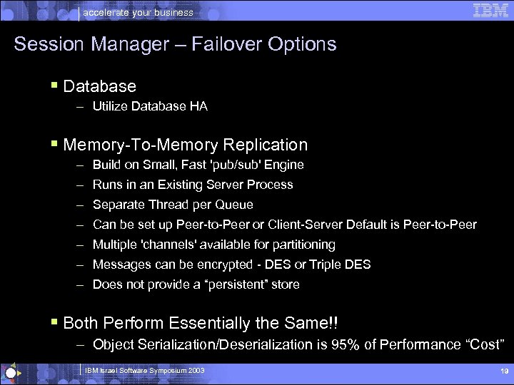 accelerate your business Session Manager – Failover Options § Database – Utilize Database HA