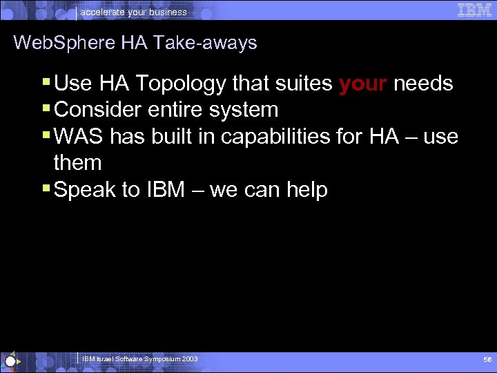 accelerate your business Web. Sphere HA Take-aways § Use HA Topology that suites your