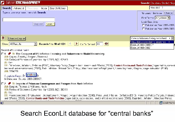 Search Econ. Lit database for “central banks” 