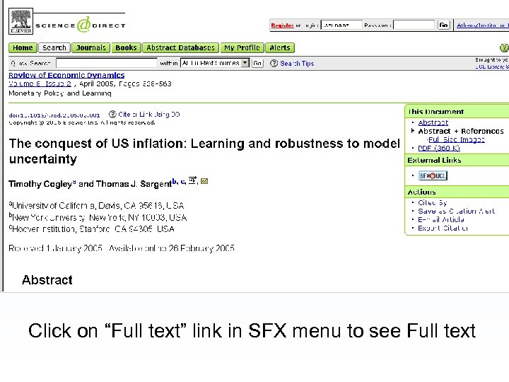Click on “Full text” link in SFX menu to see Full text 