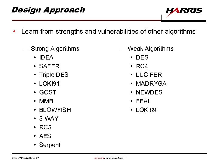 Design Approach • Learn from strengths and vulnerabilities of other algorithms – Strong Algorithms