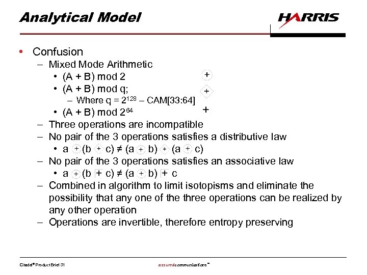 Analytical Model • Confusion – Mixed Mode Arithmetic • (A + B) mod 2