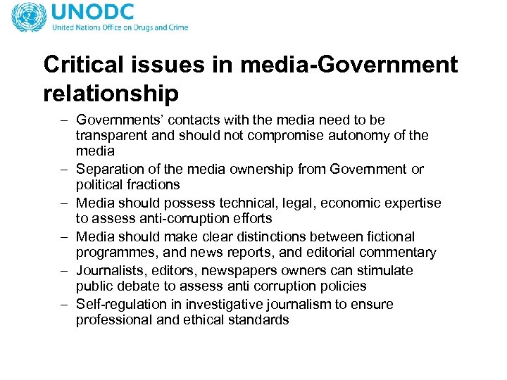 Critical issues in media-Government relationship – Governments’ contacts with the media need to be