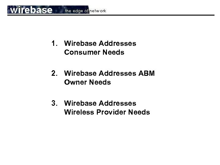 1. Wirebase Addresses Consumer Needs 2. Wirebase Addresses ABM Owner Needs 3. Wirebase Addresses