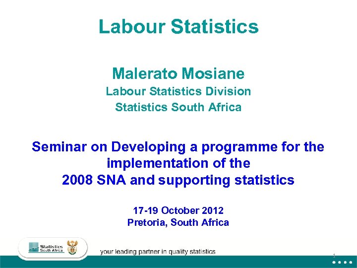 Labour Statistics Malerato Mosiane Labour Statistics Division Statistics South Africa Seminar on Developing a