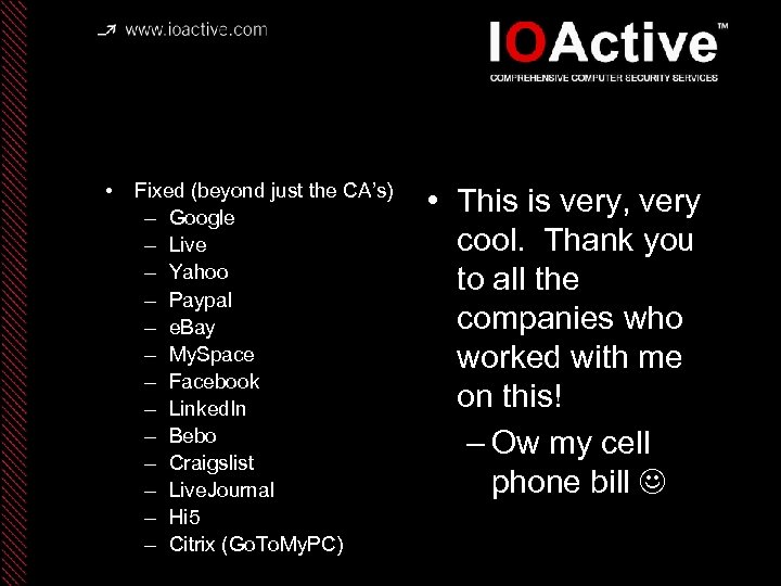 News • Fixed (beyond just the CA’s) – Google – Live – Yahoo –