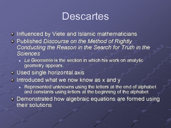 Descartes Influenced by Viete and Islamic mathematicians Published Discourse on the Method of Rightly