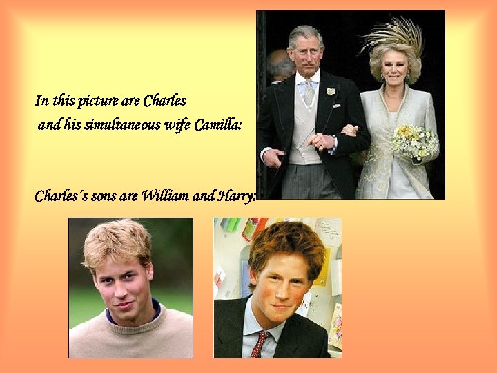 In this picture are Charles and his simultaneous wife Camilla: Charles´s sons are William