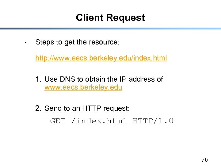 Client Request § Steps to get the resource: http: //www. eecs. berkeley. edu/index. html