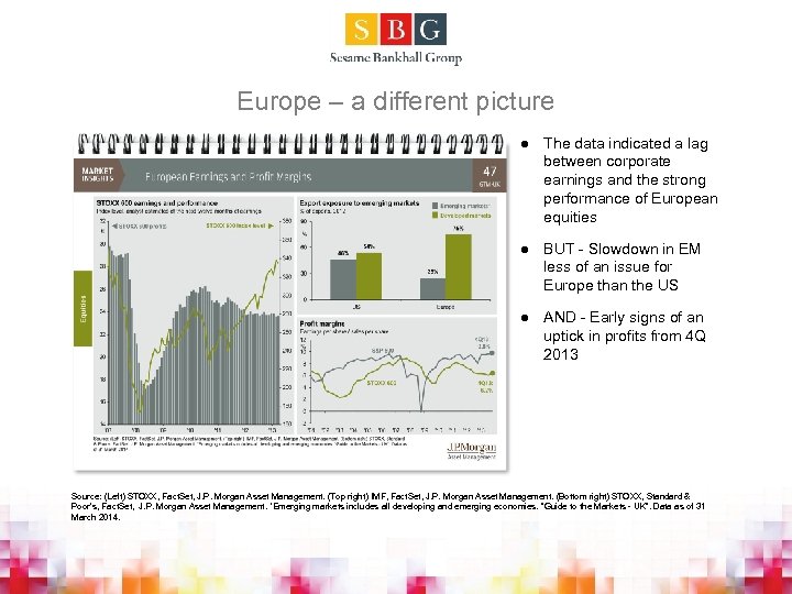 Europe – a different picture l The data indicated a lag between corporate earnings