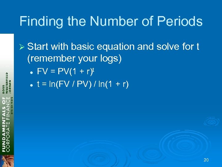 Finding the Number of Periods Ø Start with basic equation and solve for t