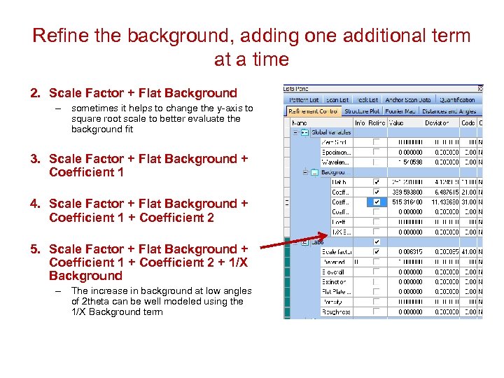 Refine the background, adding one additional term at a time 2. Scale Factor +