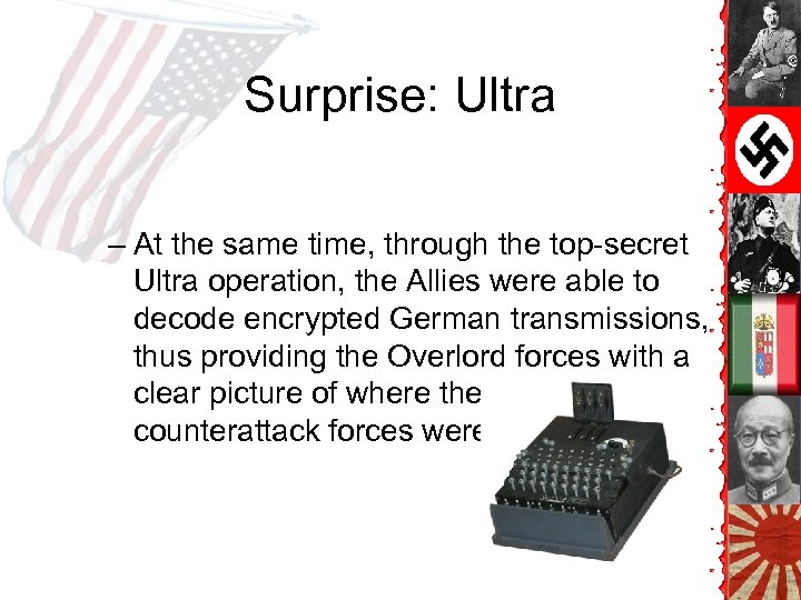 Surprise: Ultra – At the same time, through the top-secret Ultra operation, the Allies