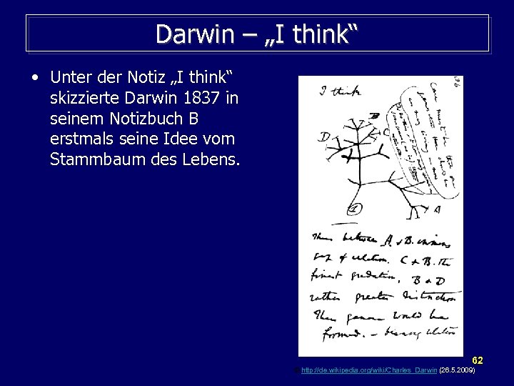 Darwin – „I think“ • Unter der Notiz „I think“ skizzierte Darwin 1837 in