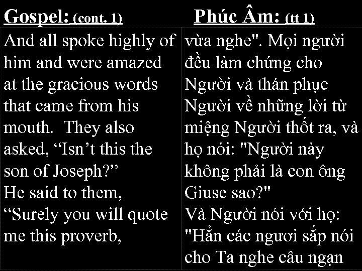 Gospel: (cont. 1) And all spoke highly of him and were amazed at the