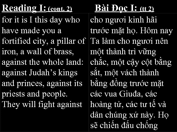 Reading I: (cont. 2) for it is I this day who have made you
