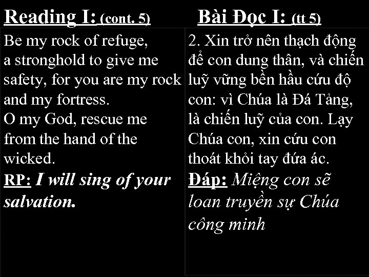 Reading I: (cont. 5) Be my rock of refuge, a stronghold to give me