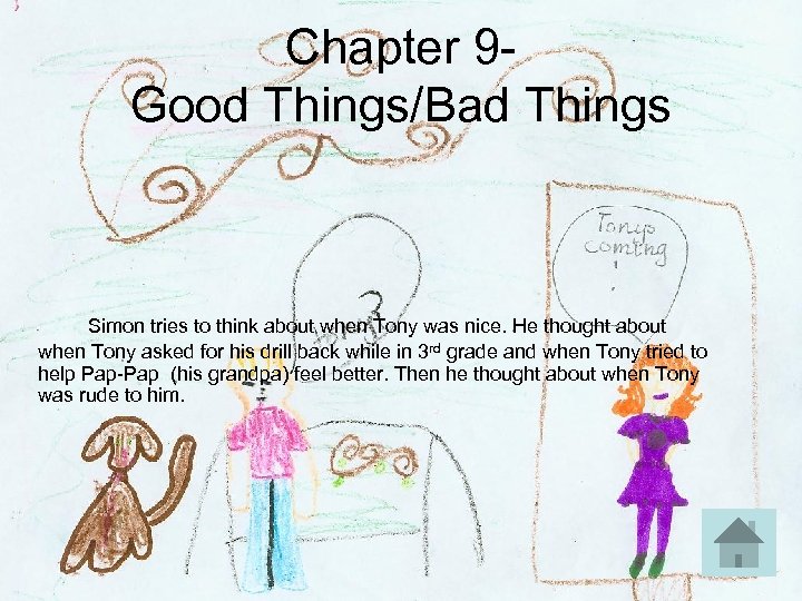 Chapter 9 Good Things/Bad Things Simon tries to think about when Tony was nice.