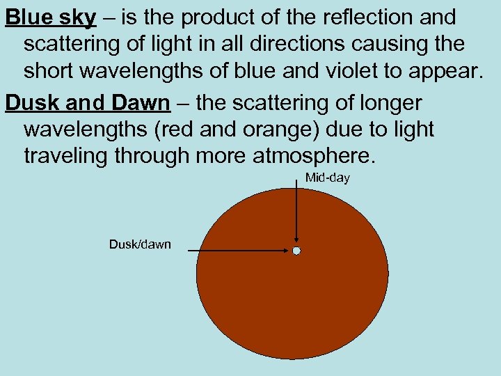 Blue sky – is the product of the reflection and scattering of light in