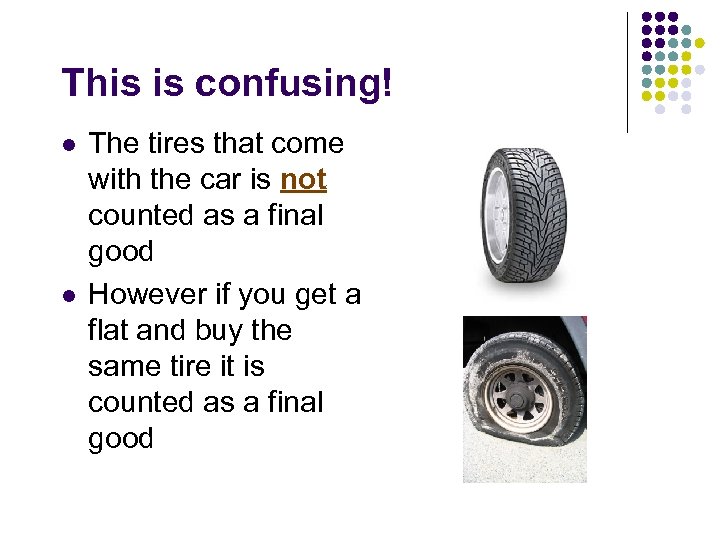 This is confusing! l l The tires that come with the car is not