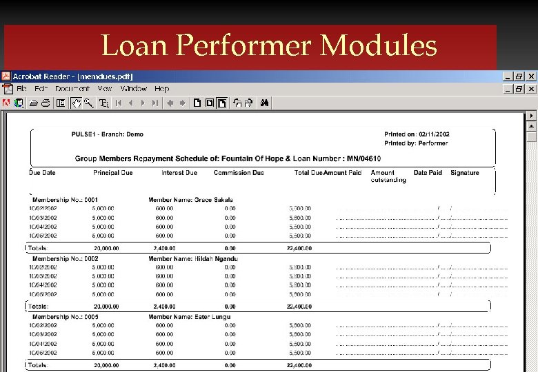 Loan Performer Modules Crystal Clear Software Ltd. 