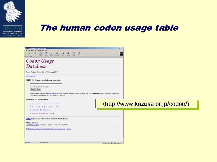 The human codon usage table (http: //www. kazusa. or. jp/codon/) 