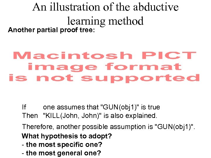 An illustration of the abductive learning method Another partial proof tree: If one assumes