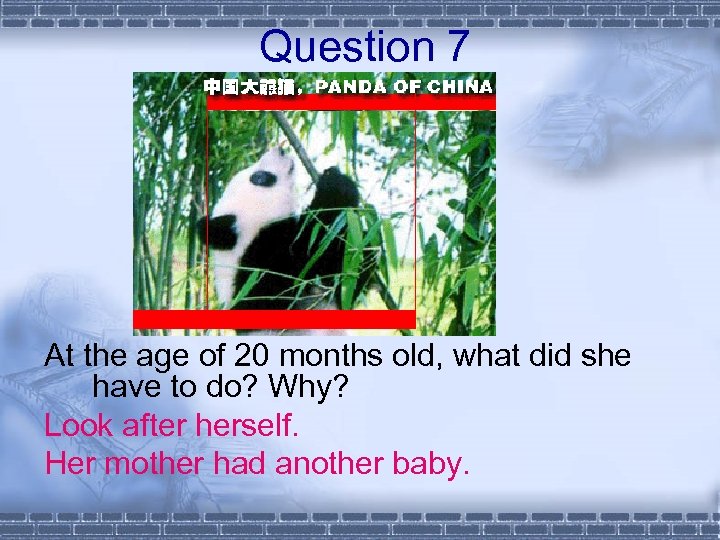 Question 7 At the age of 20 months old, what did she have to