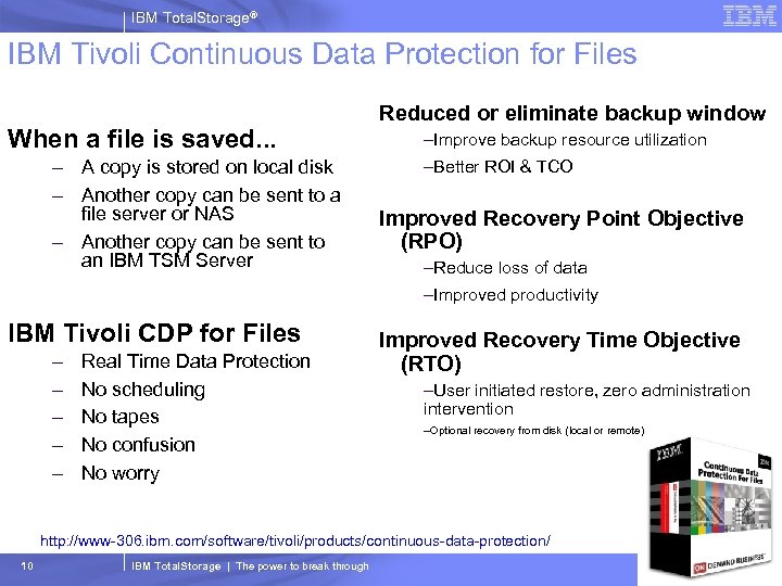 IBM Total. Storage® IBM Tivoli Continuous Data Protection for Files When a file is