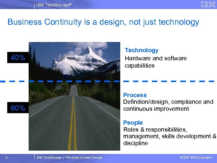 IBM Total. Storage® Business Continuity is a design, not just technology Technology Hardware and