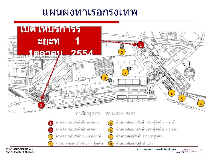 แผนผงทาเรอกรงเทพ เปดใหบรการร ะยะท 1 1ตลาคม 2554 1 3 7 8 6 5 4 2