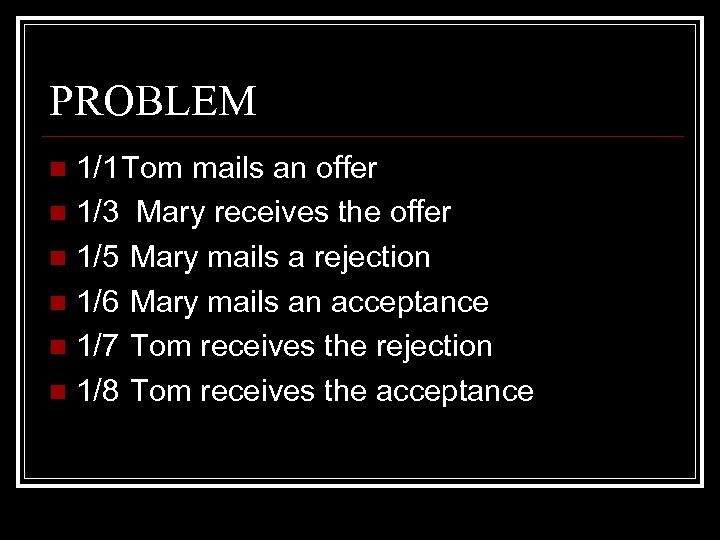 PROBLEM 1/1 Tom mails an offer n 1/3 Mary receives the offer n 1/5