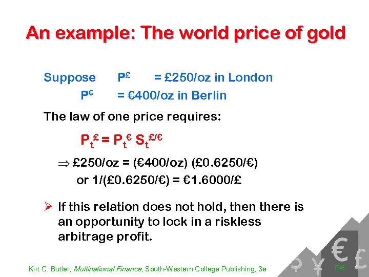 An example: The world price of gold Suppose P€ P£ = £ 250/oz in