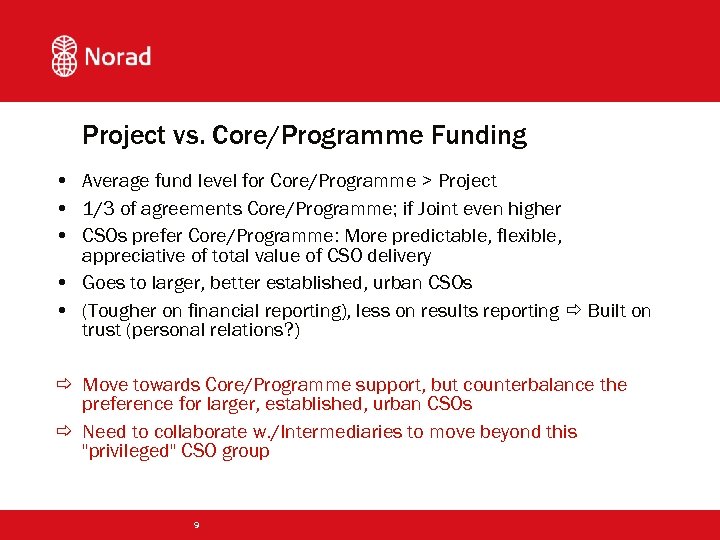 Project vs. Core/Programme Funding • Average fund level for Core/Programme > Project • 1/3