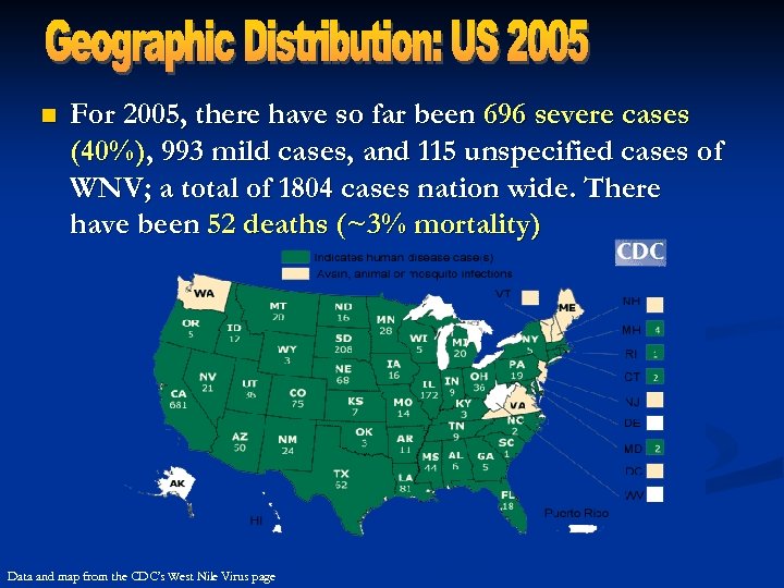 n For 2005, there have so far been 696 severe cases (40%), 993 mild