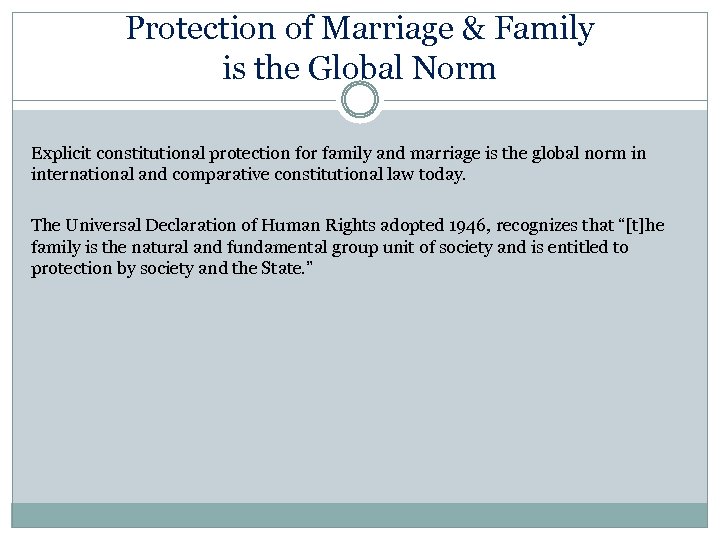Protection of Marriage & Family is the Global Norm Explicit constitutional protection for family