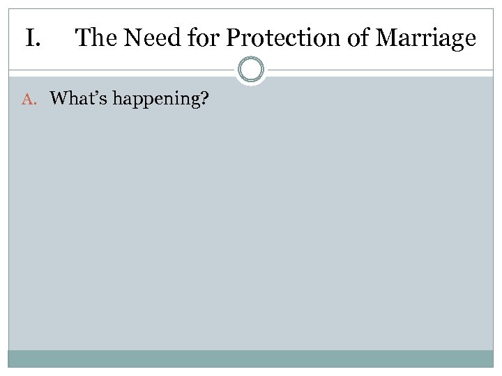 I. The Need for Protection of Marriage A. What’s happening? 