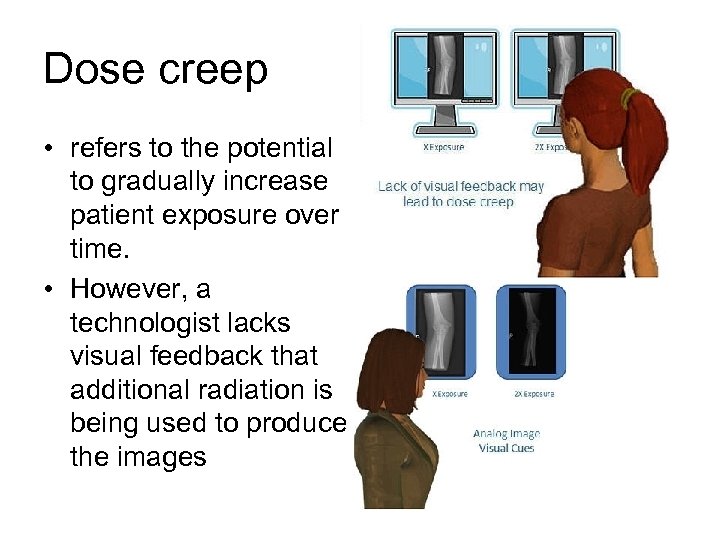 Dose creep • refers to the potential to gradually increase patient exposure over time.