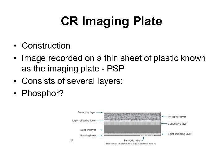 CR Imaging Plate • Construction • Image recorded on a thin sheet of plastic