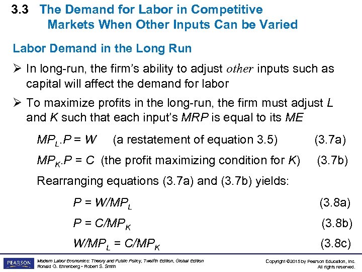 3. 3 The Demand for Labor in Competitive Markets When Other Inputs Can be